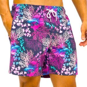 Psycho Tuna Mens Betta Reef Bonded Colorful Bright Stretch Pool Shorts Size L